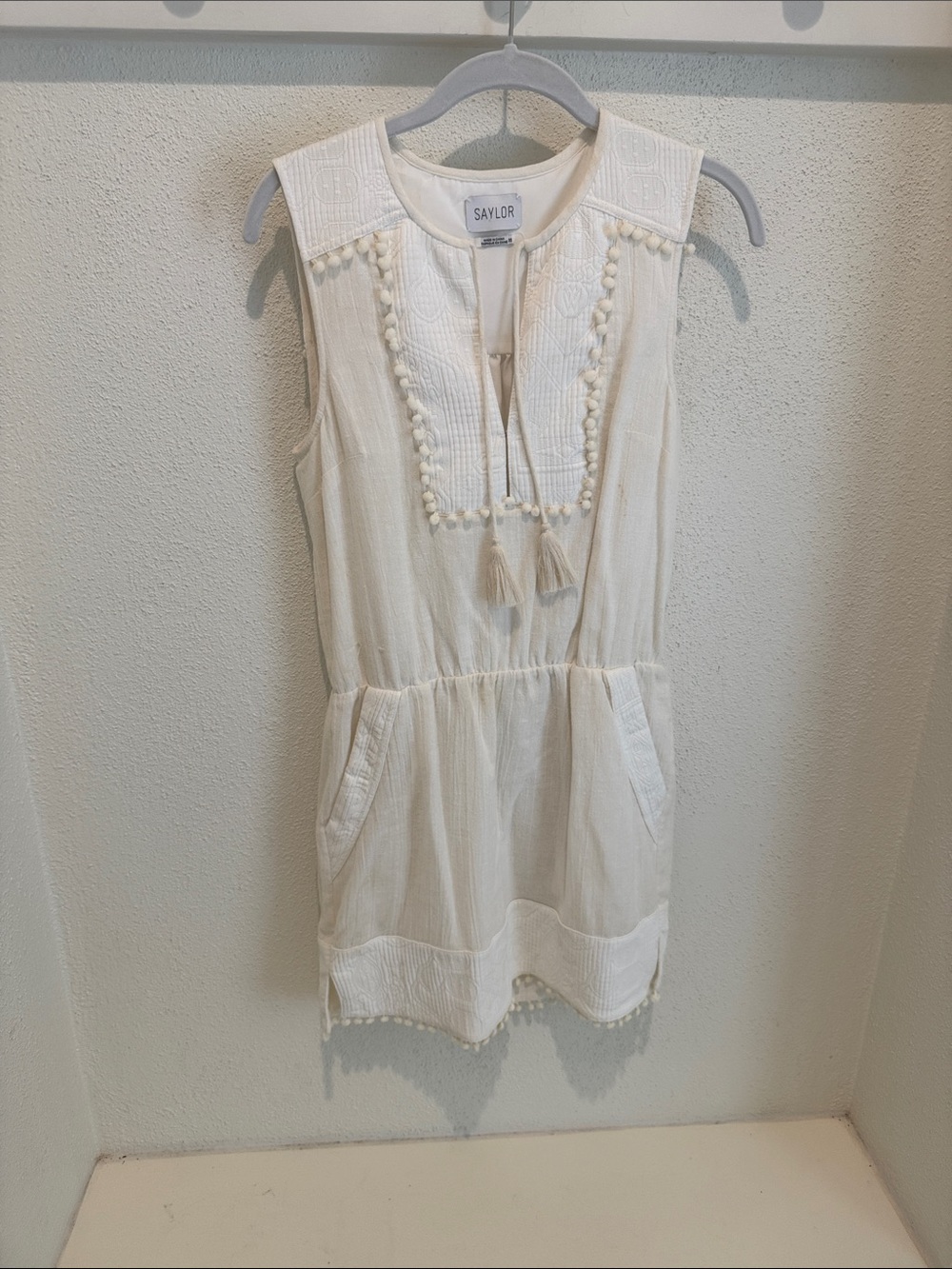 SAYLOR Cream Sleeveless Pom-Pom Embroidered Girls' Dress